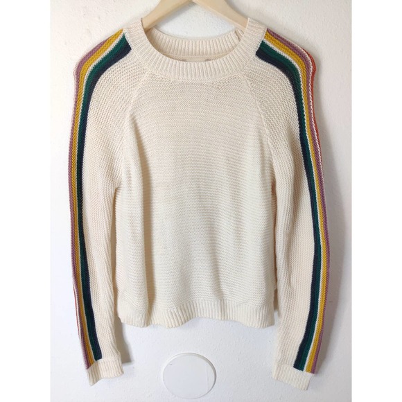 Altar'd State Sweaters - Altar'd State Cream Acrylic Rainbow Stripe Raglan Sleeve Pullover Sweater Size S
